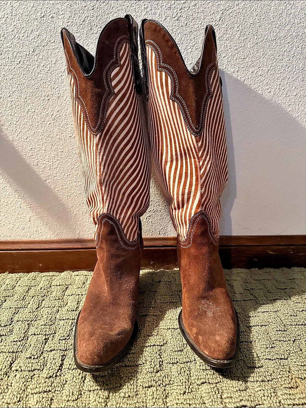 Paul Noyan Brown & White Striped Heeled Boots